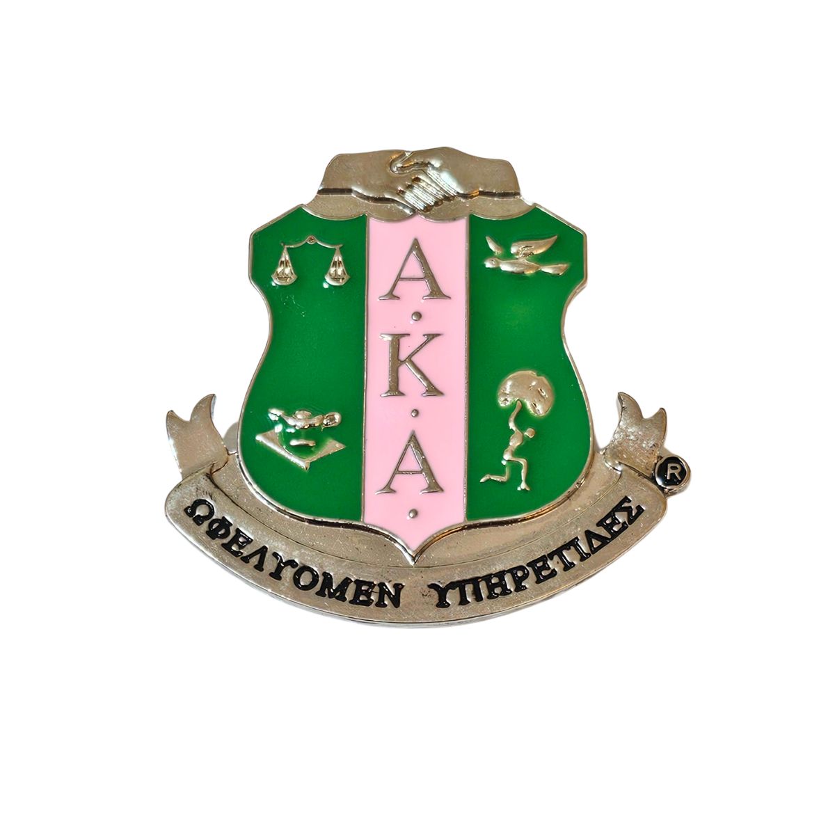 AKA Pink Green Sorority Shield Brooch