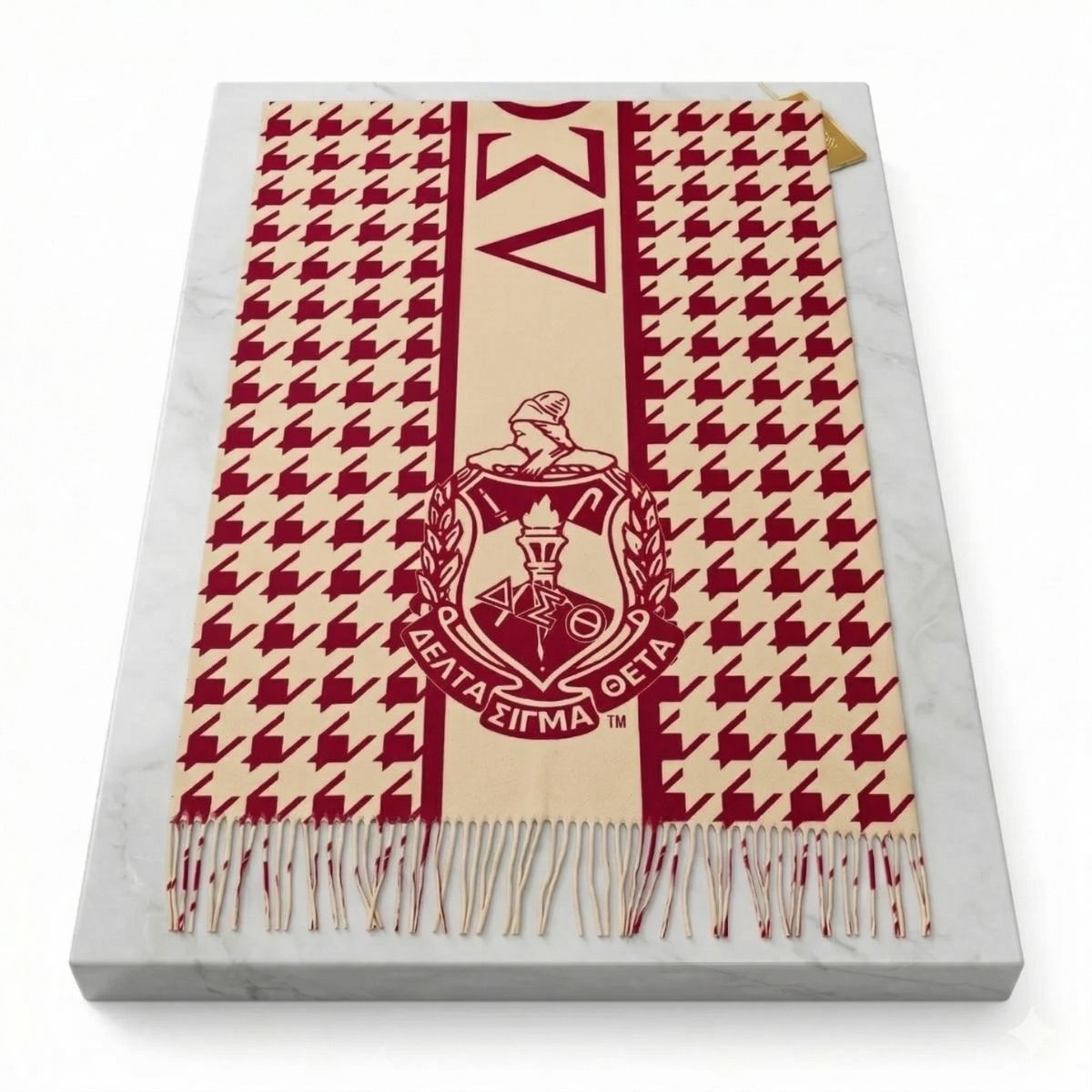 DST Delta Red Cream Houndstooth Shawl Scarf
