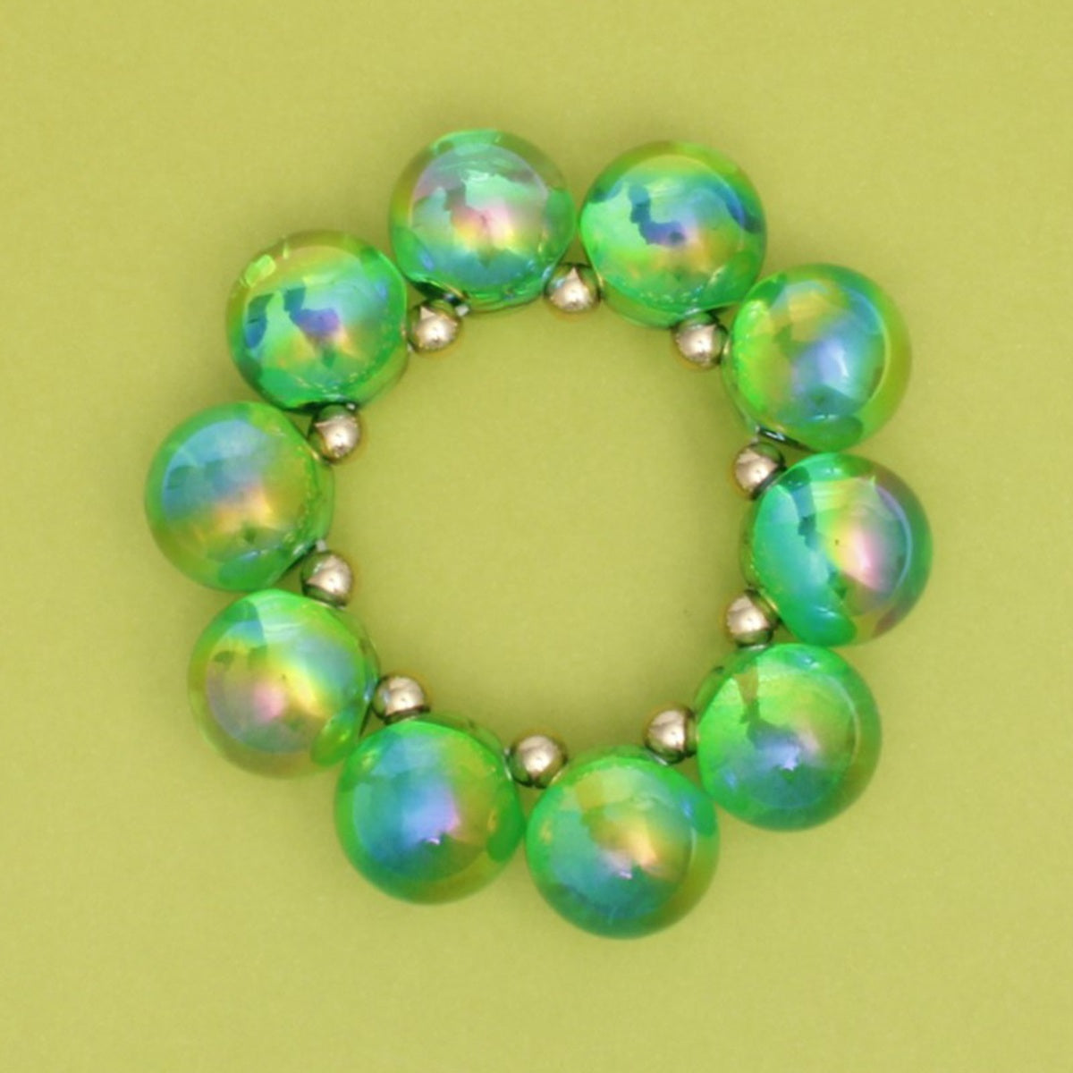 Bracelet Green Iridescent Bubble Ball Bead