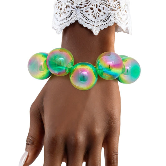 Bracelet Green Iridescent Bubble Ball Bead