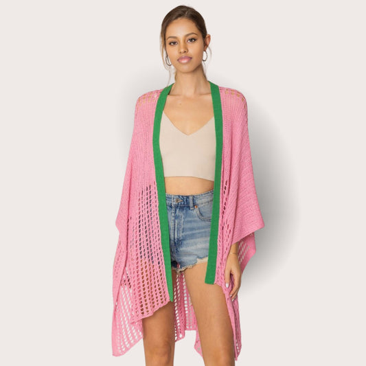 Ruana Kimono Pink and Green Crochet for Women - Premium Wholesale Fashion Accessories from Pinktown - Just $52! Shop now at chiquestyles