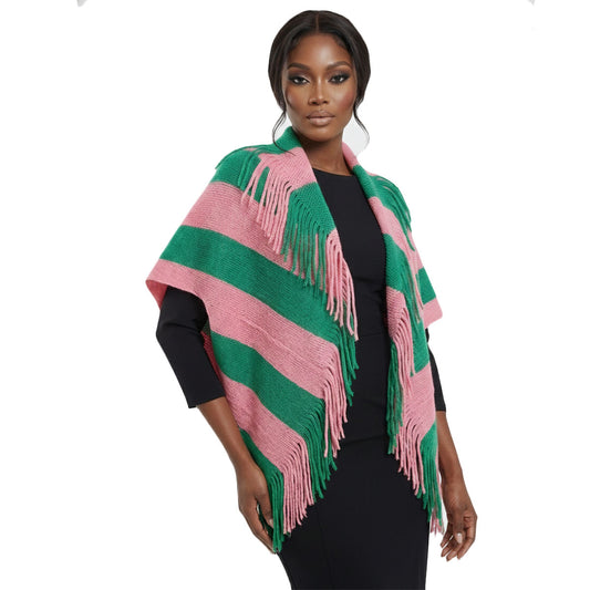AKA Pink and Green Stripe Fringe Cocoon Cardigan