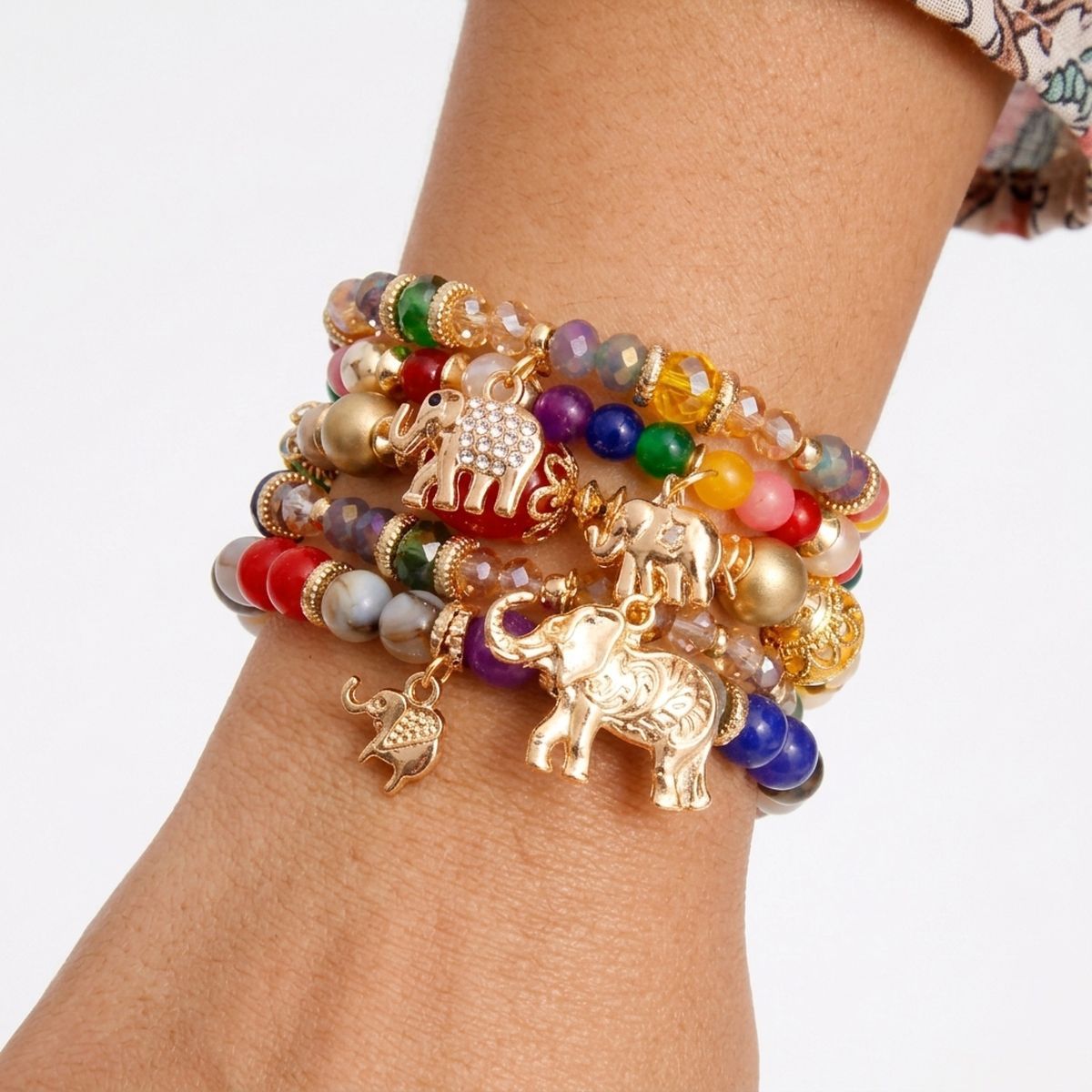 Multi Color Bead Elephant Bracelets