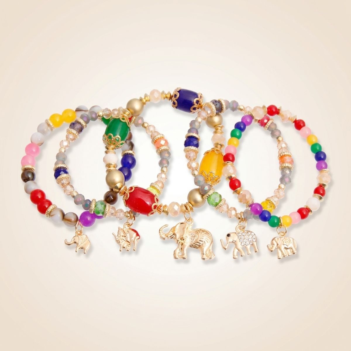 Multi Color Bead Elephant Bracelets