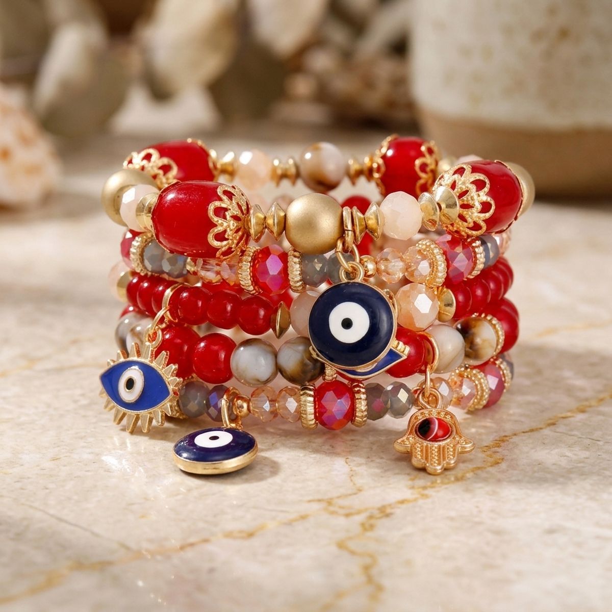 Red Glass Bead Evil Eye Bracelets