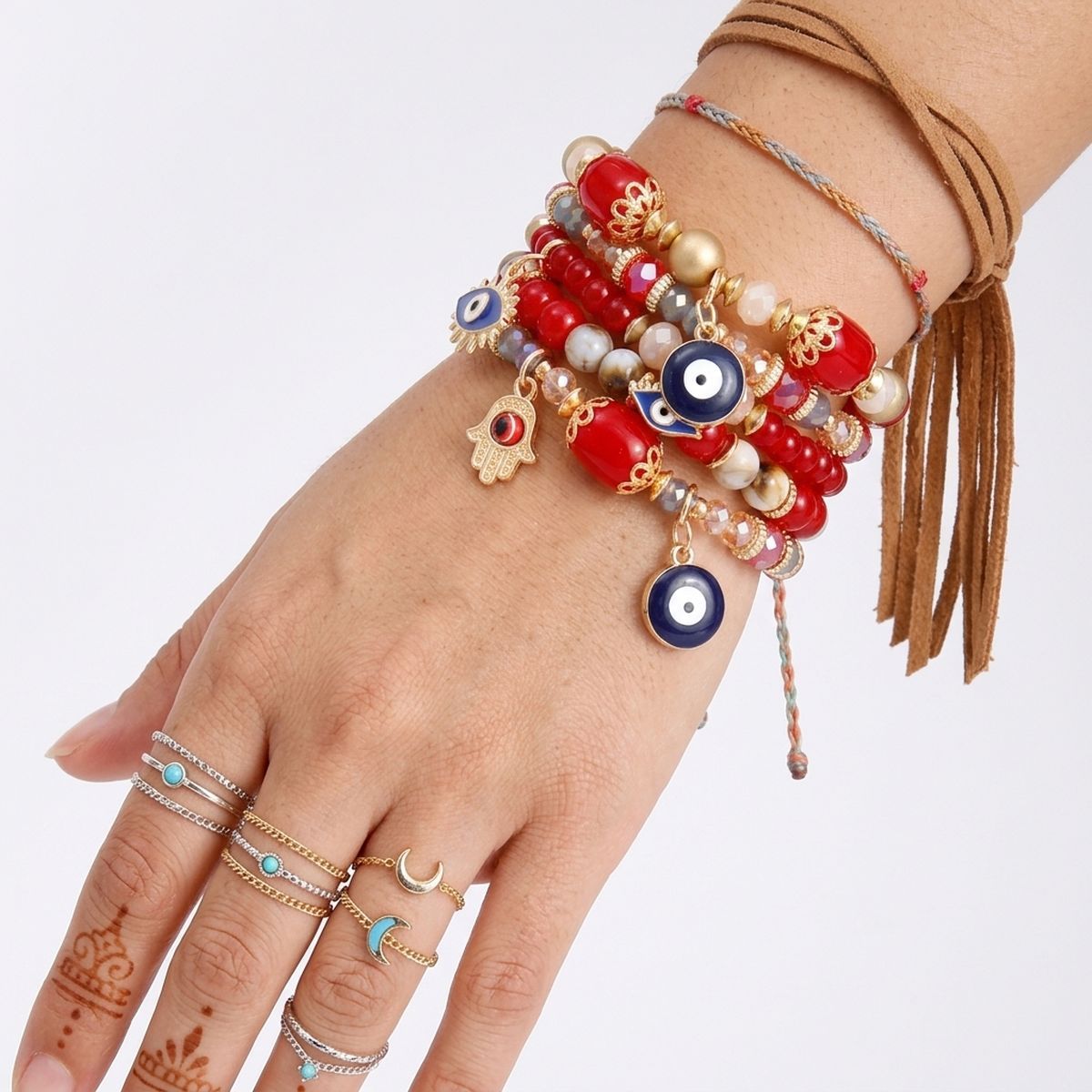 Red Glass Bead Evil Eye Bracelets