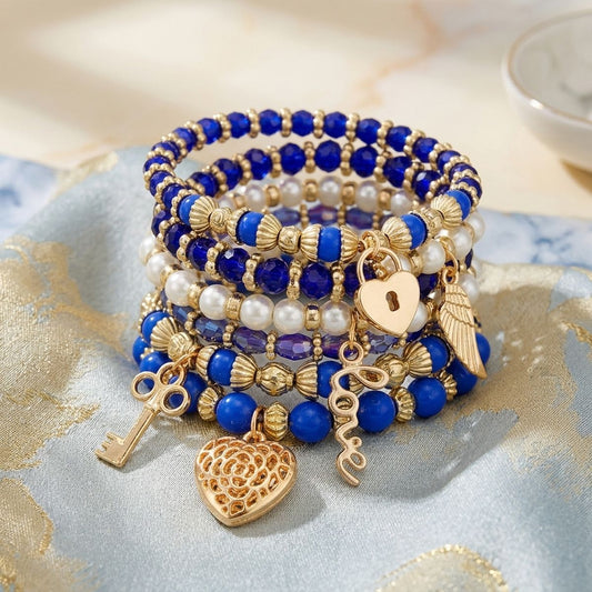 Pearl Bracelet Blue White Bead Set for Women