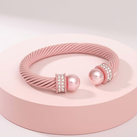 Thick Pink Cable Classic Bangle Bracelet