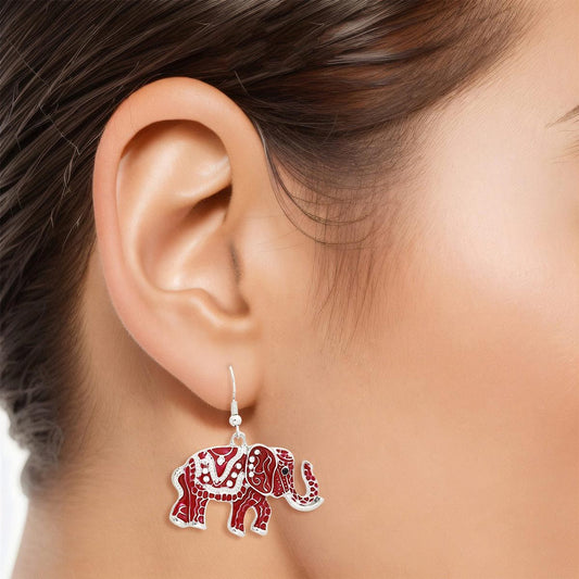 Drop DST Red Elephant Tribal Earrings for Women - Premium Wholesale Jewelry from Pinktown - Just $6! Shop now at chiquestyles