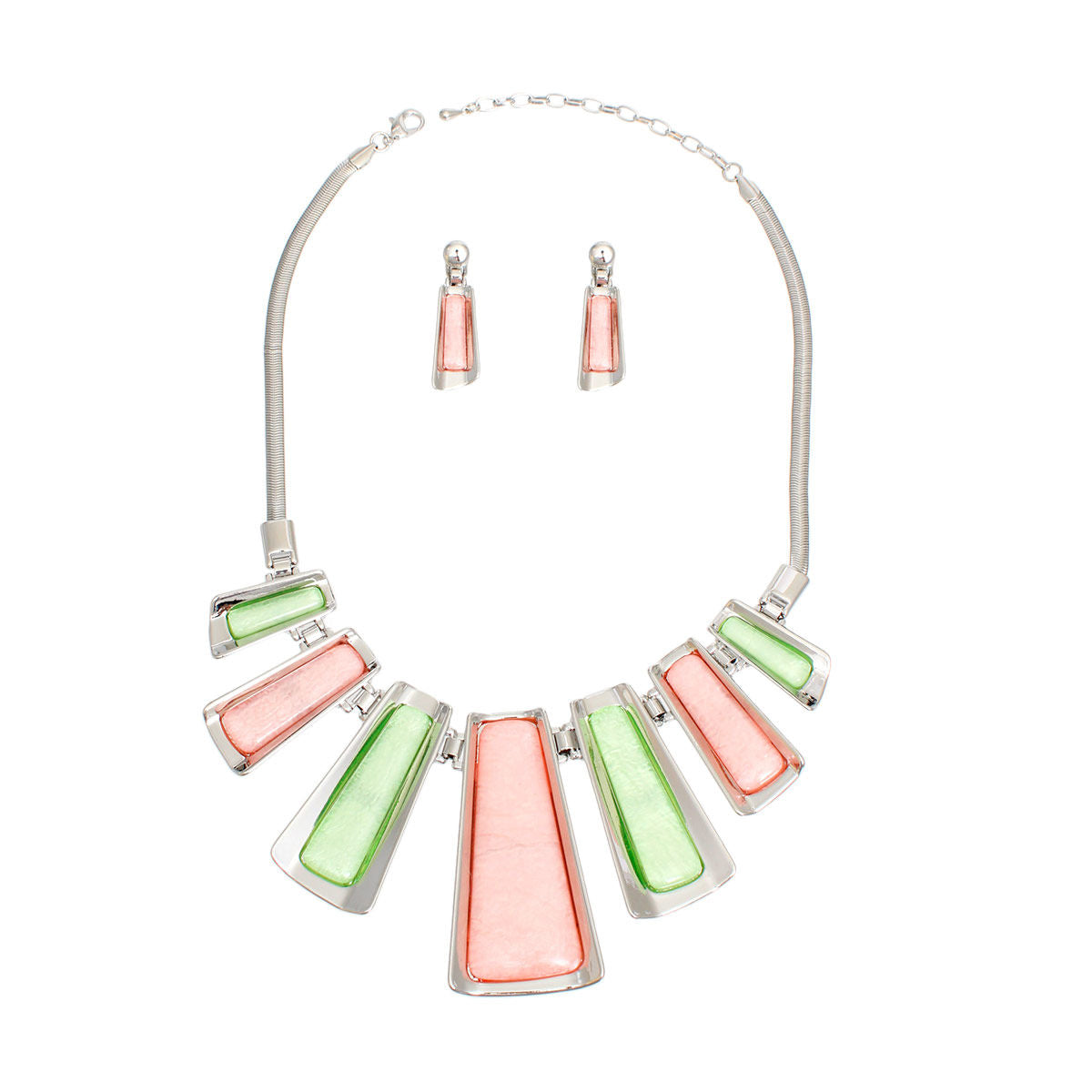 AKA Necklace Pink Green Silver Chain Set for Women - Premium Wholesale Jewelry from Pinktown - Just $23! Shop now at chiquestyles