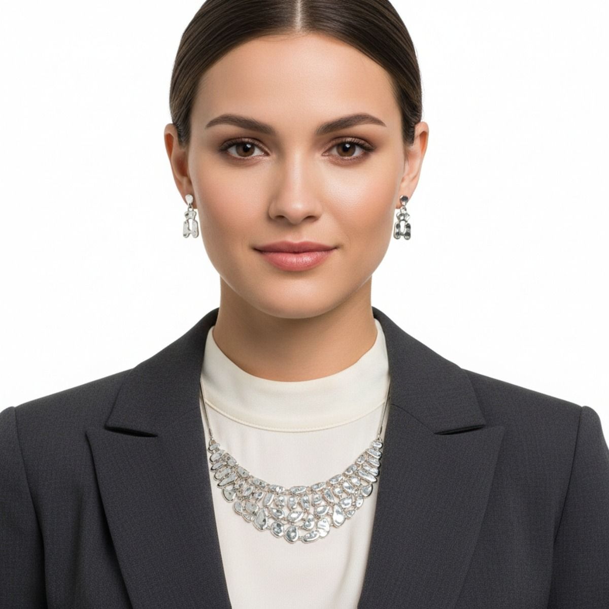Silver Metal Link Collar Set