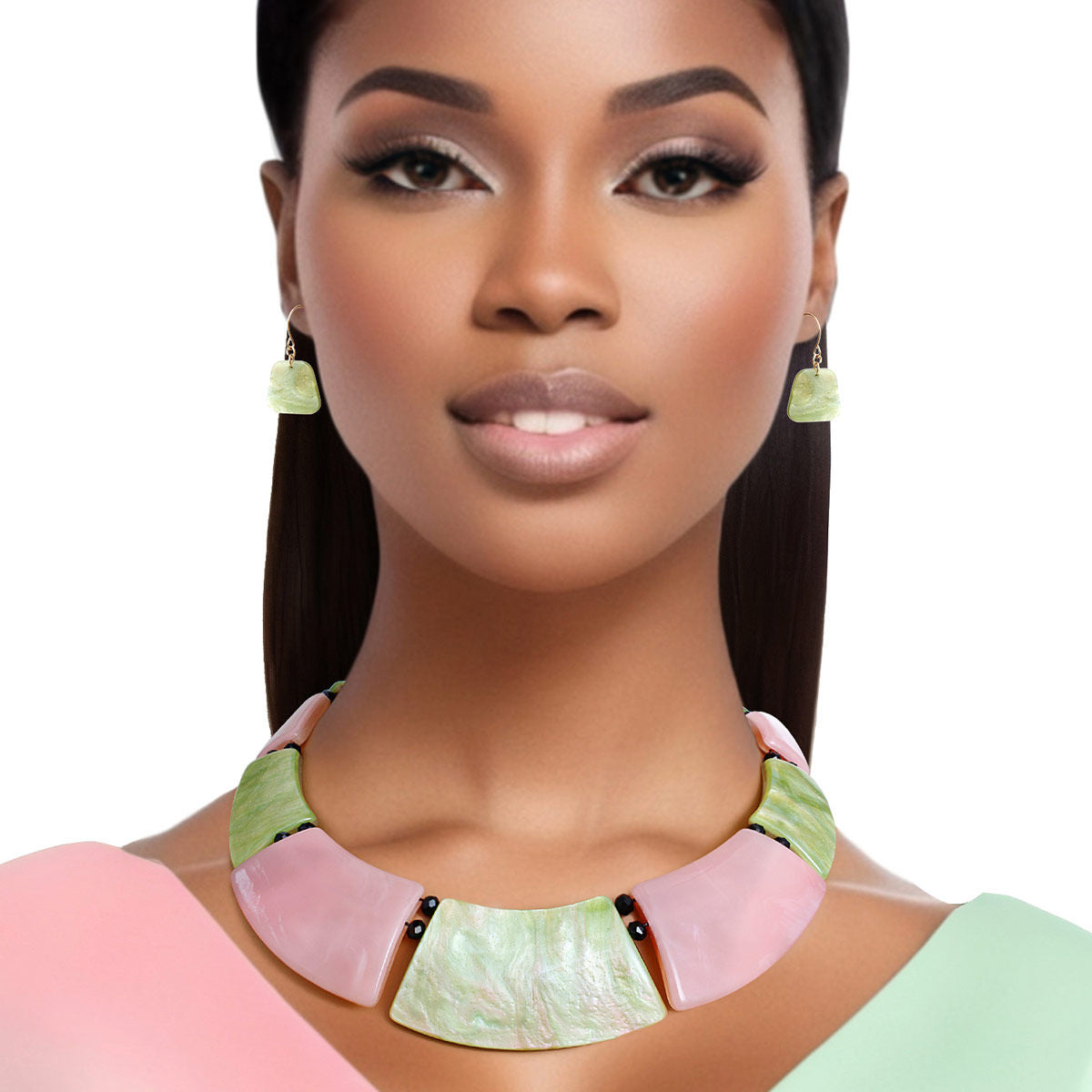 AKA Necklace Pink Green Plate Collar for Women - Premium Wholesale Jewelry from Pinktown - Just $25! Shop now at chiquestyles