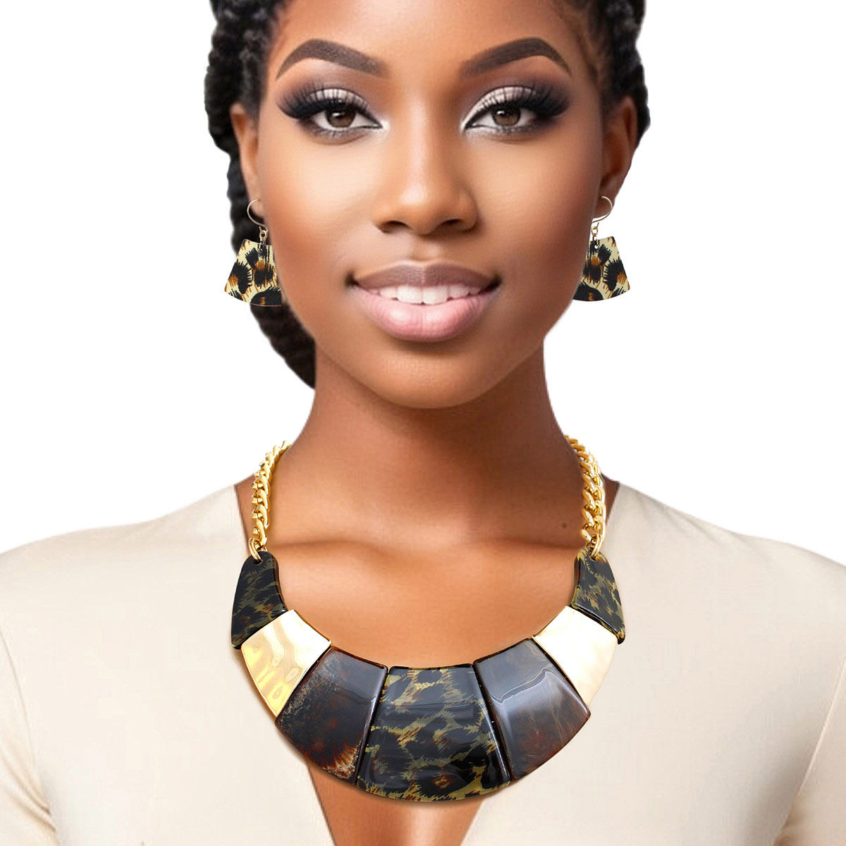 Necklace Marbled Leopard Bib and Chain for Women - Premium Wholesale Jewelry from Pinktown - Just $23! Shop now at chiquestyles