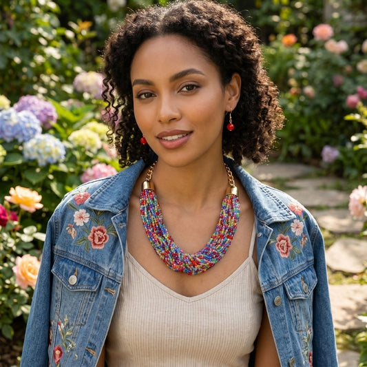 34 Strand Multi Color Bead Necklace