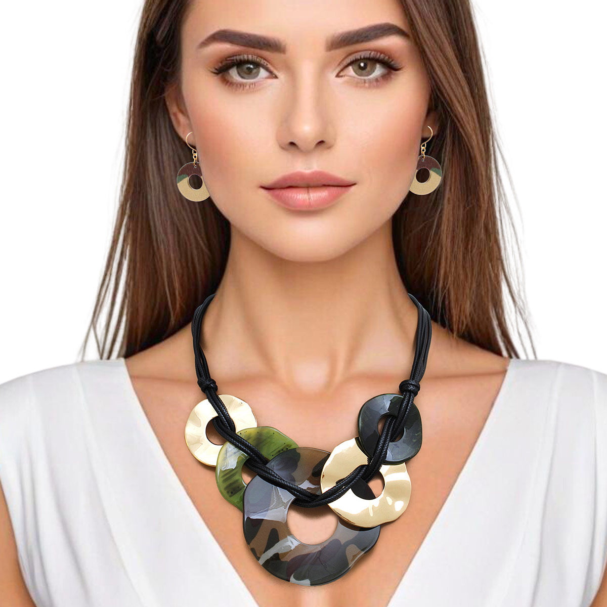 Necklace Black Cord Camo Rings Set for Women - Premium Wholesale Jewelry from Pinktown - Just $23! Shop now at chiquestyles