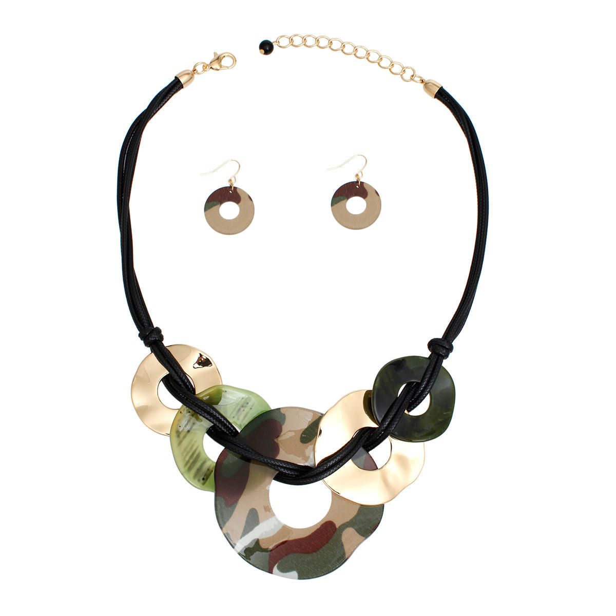 Necklace Black Cord Camo Rings Set for Women - Premium Wholesale Jewelry from Pinktown - Just $23! Shop now at chiquestyles