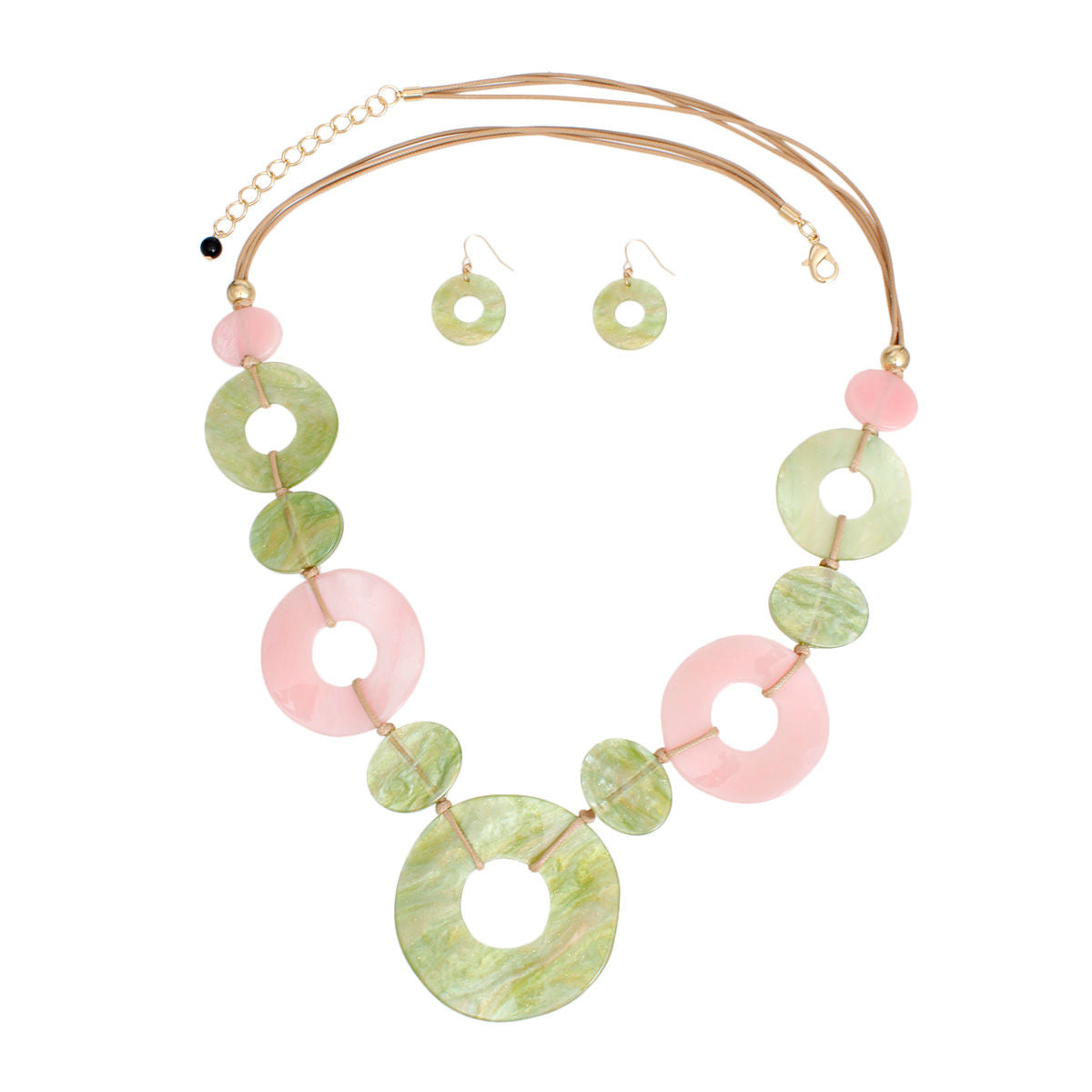 AKA Necklace Pink Green Ring Long Set for Women - Premium Wholesale Jewelry from Pinktown - Just $23! Shop now at chiquestyles