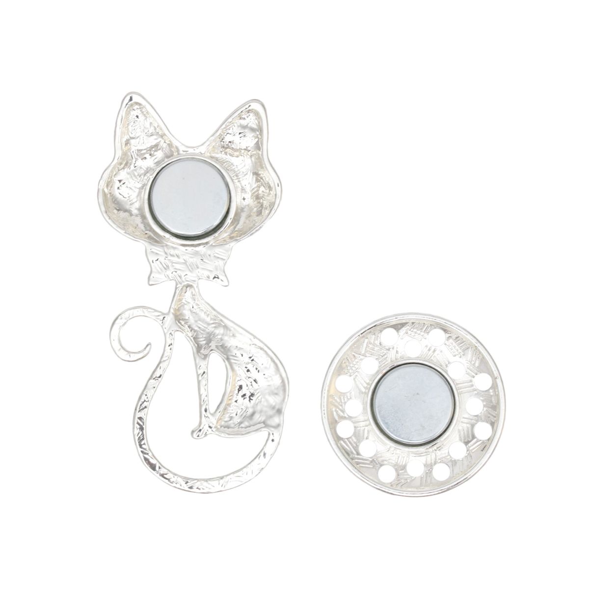 Magnetic Brooch Green Cat with Pink Bow Tie Pin