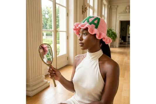 AKA Pink Greek Crochet Ruffle Bucket Hat