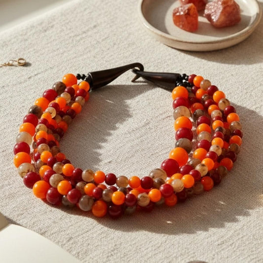 Earthy Bead Buffalo Horn Hook Necklace