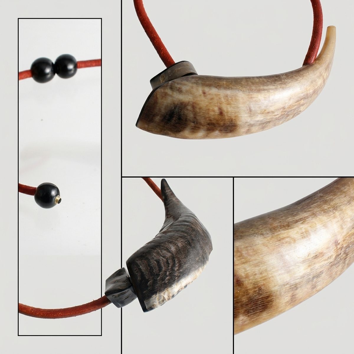 Red Leather Water Buffalo Horn Choker Necklace