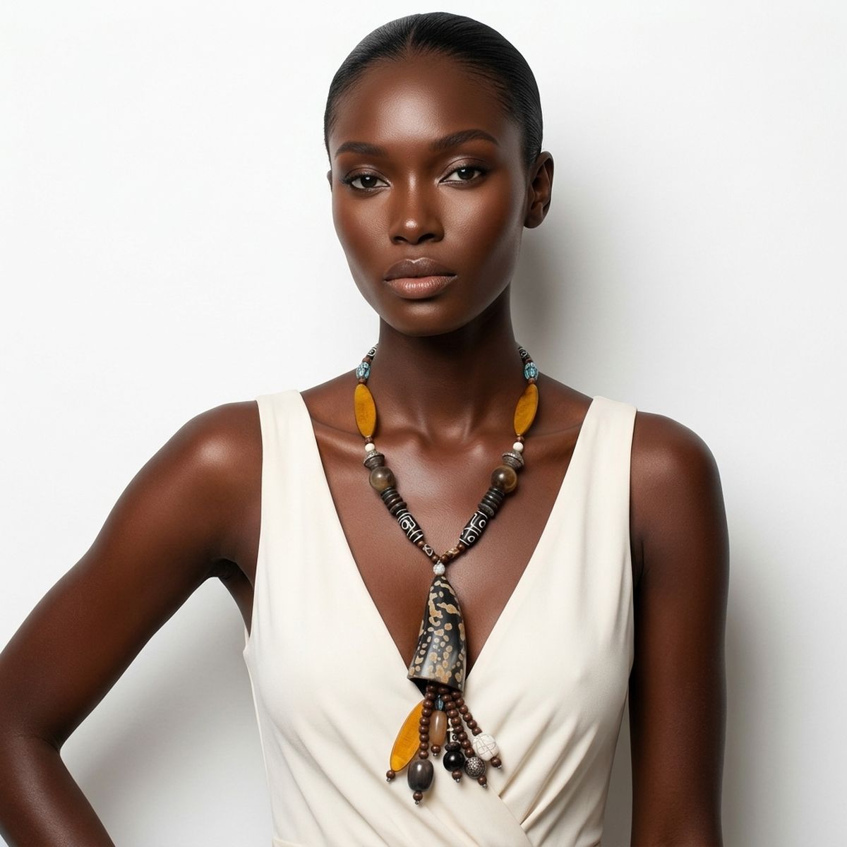 Handcrafted Real Buffalo Horn & Wood Bead Necklace