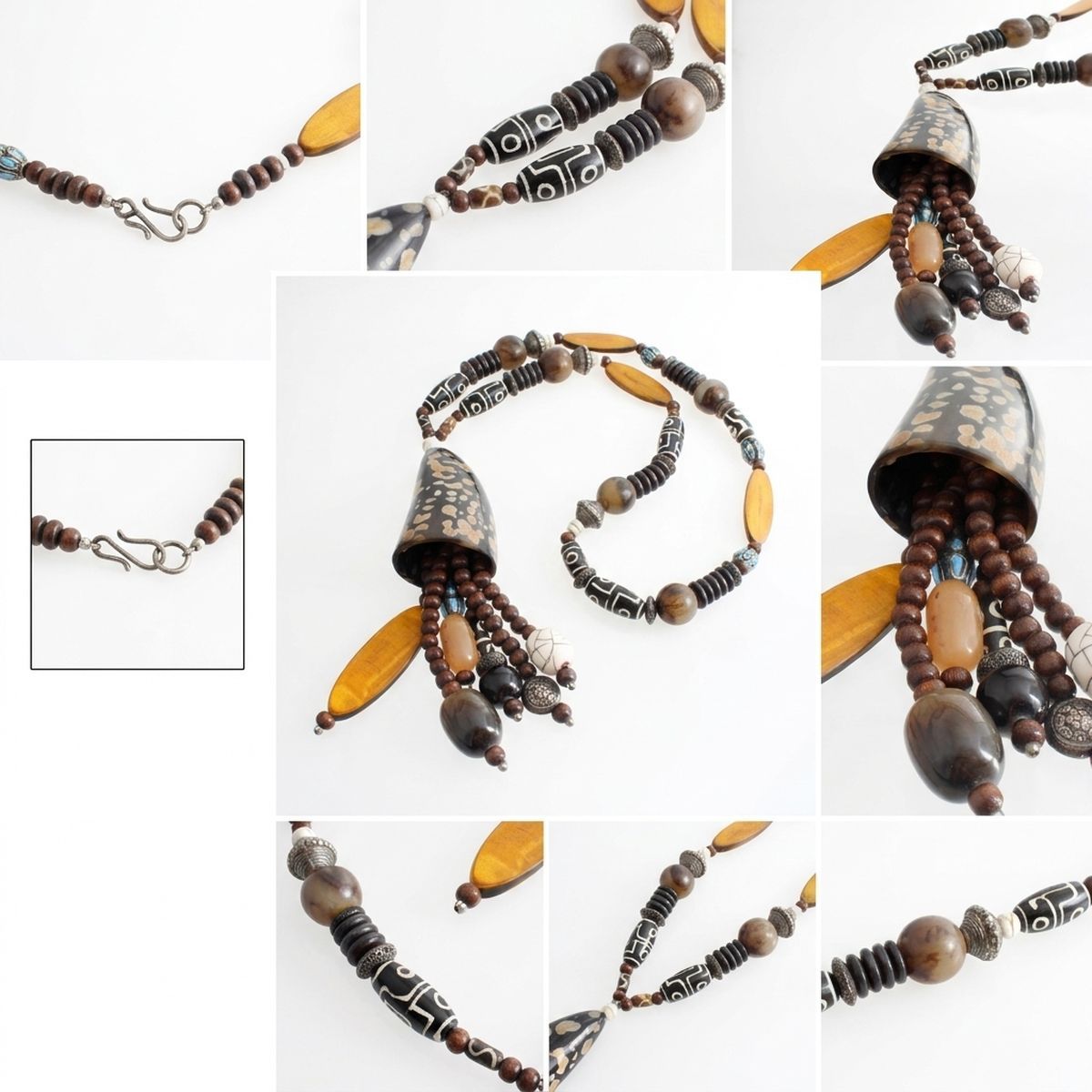 Handcrafted Real Buffalo Horn & Wood Bead Necklace
