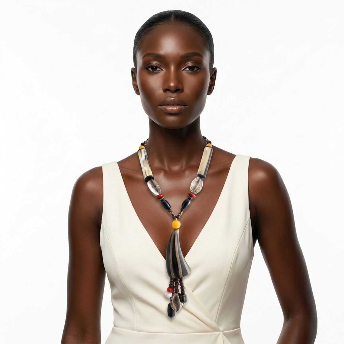 Real Buffalo Horn & Engraved Silver Necklace