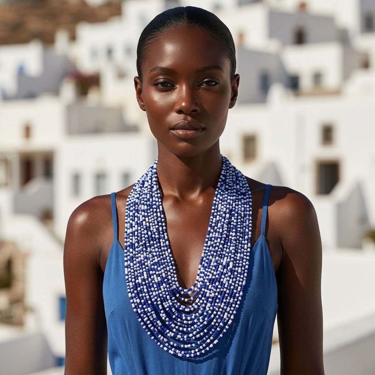 ZPB Mixed Blue & White 100 Strand Bead Necklace
