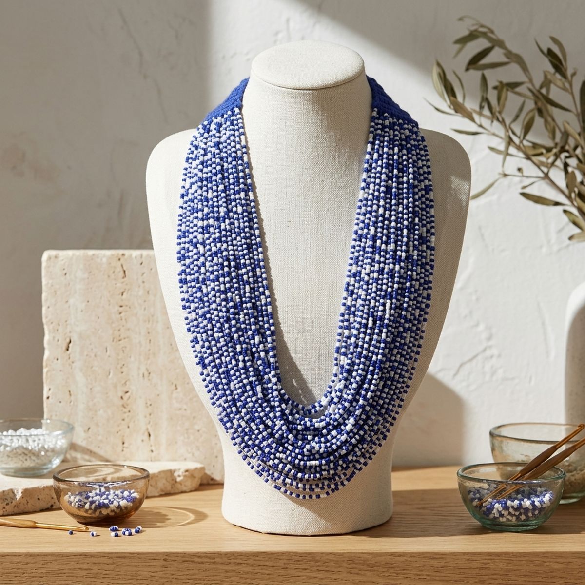 ZPB Mixed Blue & White 100 Strand Bead Necklace
