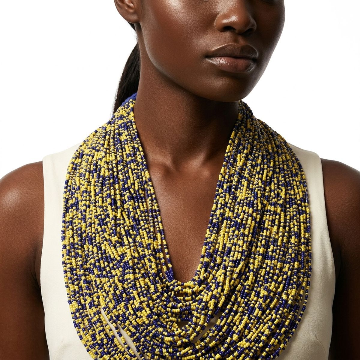 SGRHO Mixed Blue & Yellow 100 Strand Bead Necklace