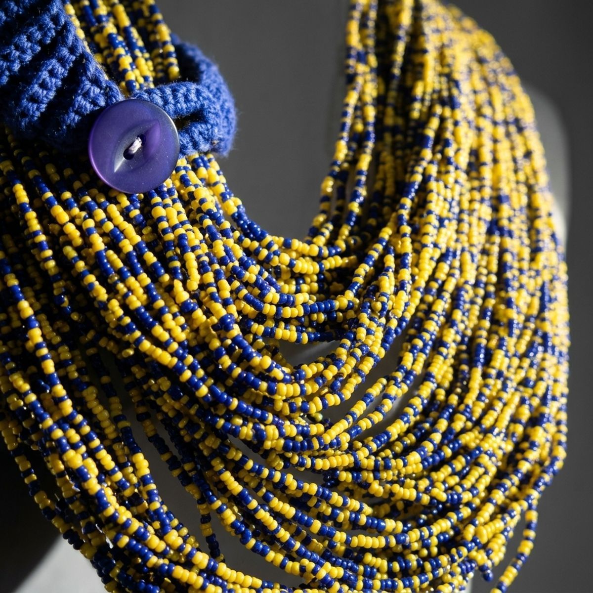 SGRHO Mixed Blue & Yellow 100 Strand Bead Necklace
