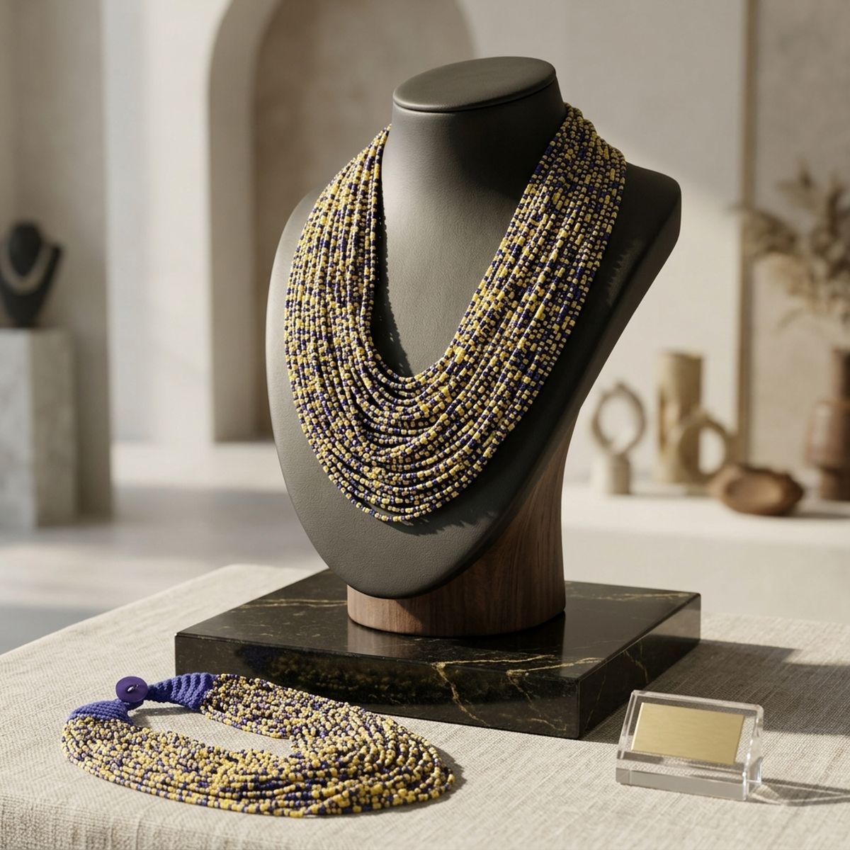 SGRHO Mixed Blue & Yellow 100 Strand Bead Necklace
