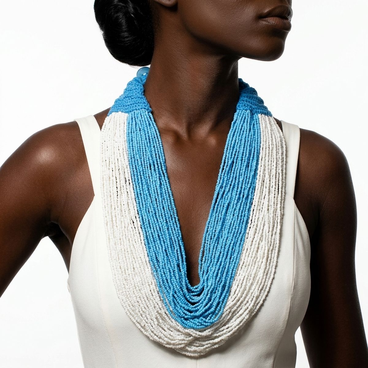 Zeta Amicae Sky Blue White 100 Strand Bead Necklace