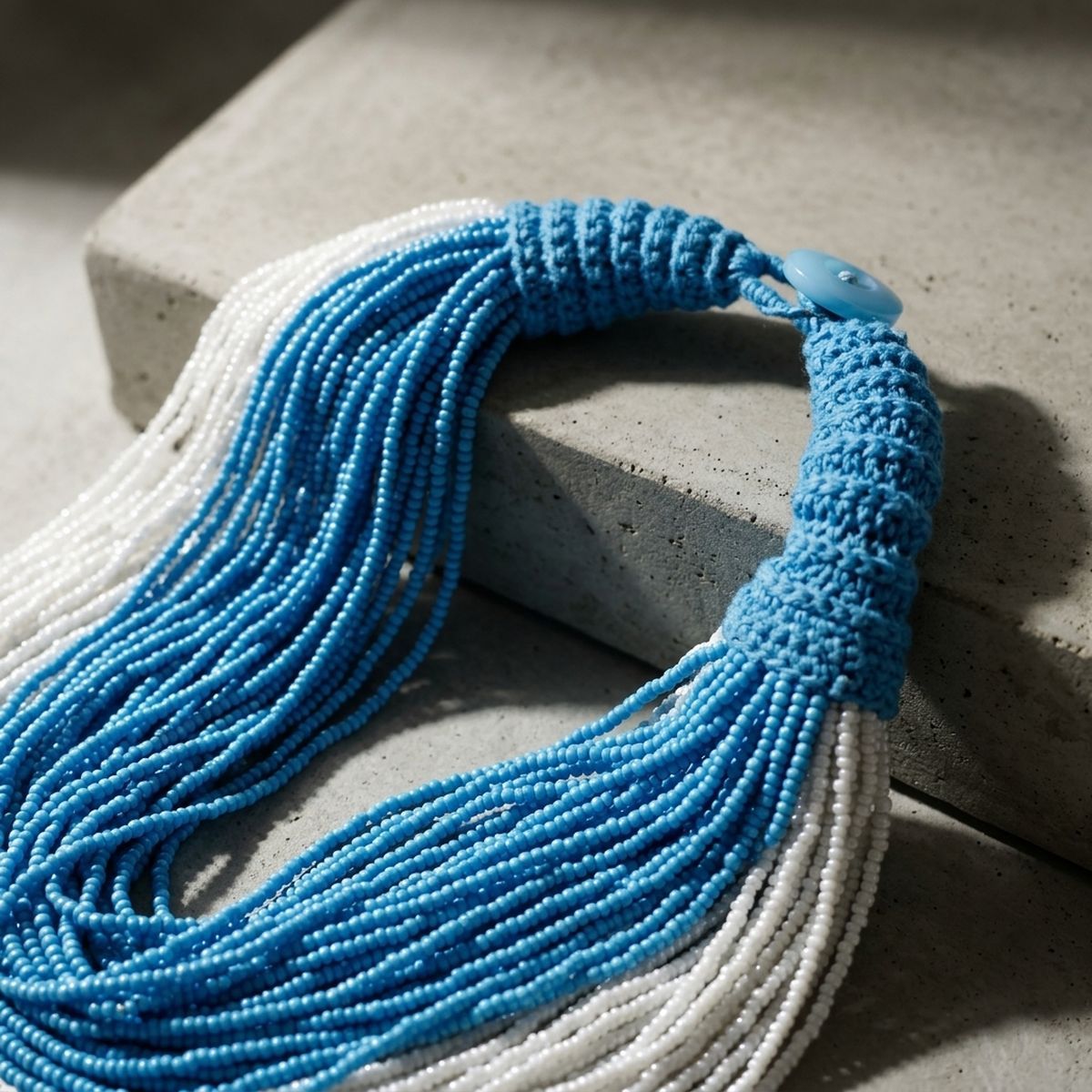 Zeta Amicae Sky Blue White 100 Strand Bead Necklace