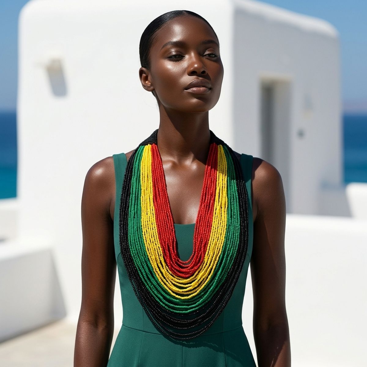 Pan-African Flag Colorblock 100 Strand Necklace