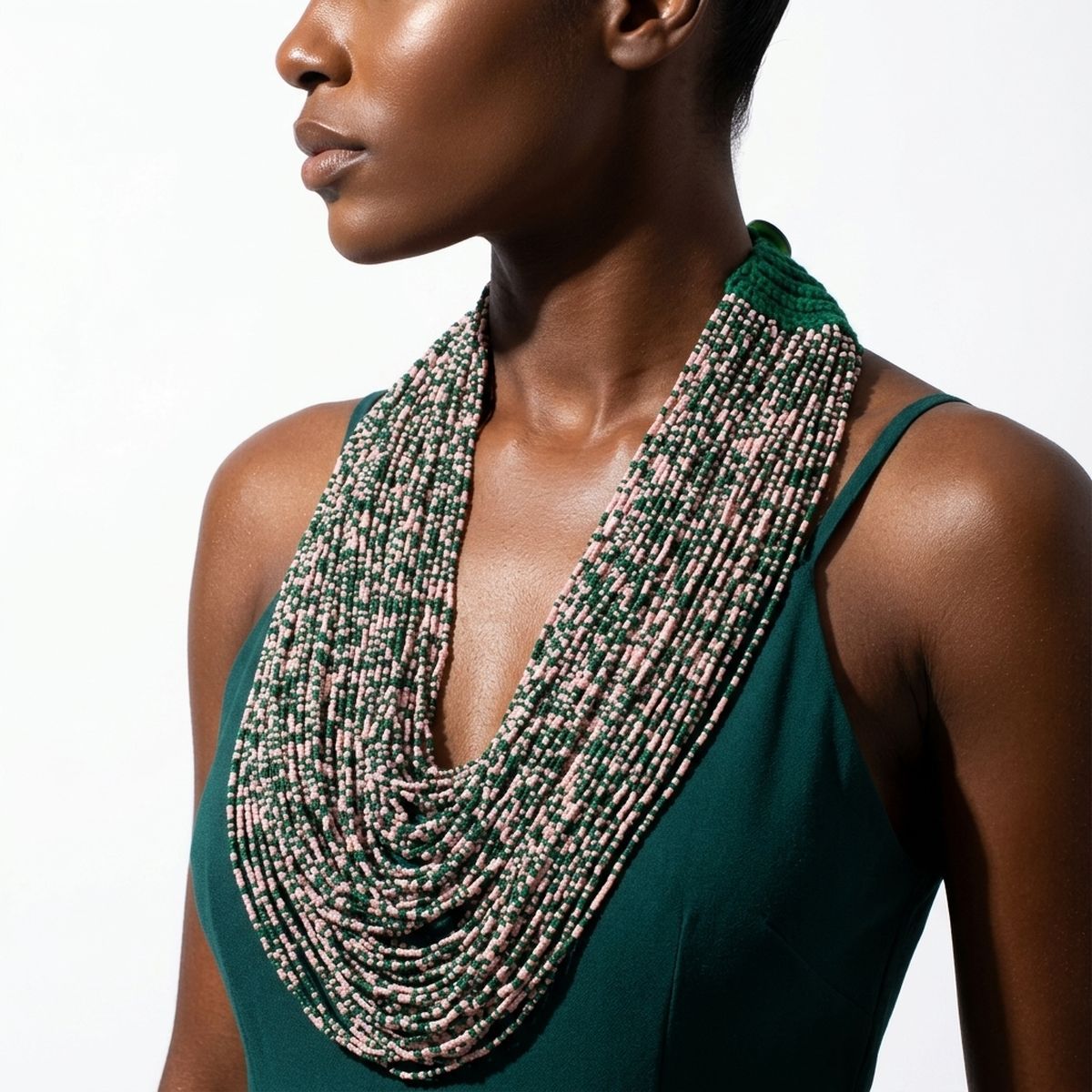 AKA Mixed Pink & Green 100 Strand Bead Necklace