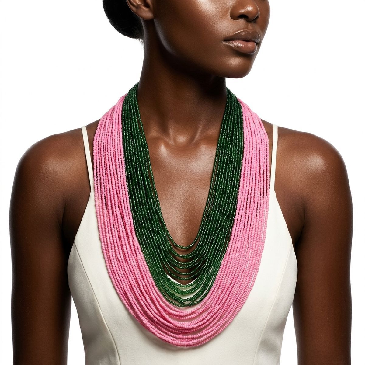 AKA Colorblock Pink Green 100 Strand Bead Necklace
