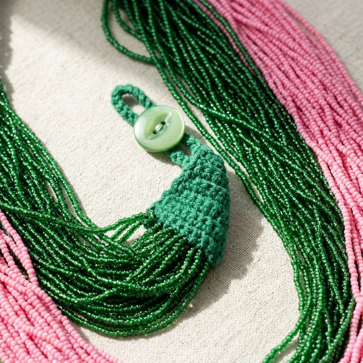 AKA Colorblock Pink Green 100 Strand Bead Necklace