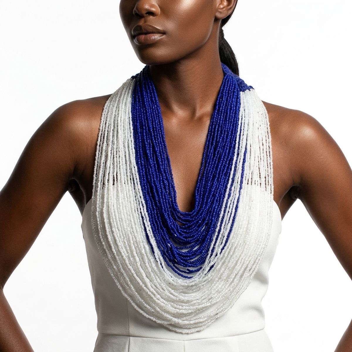 ZPB Colorblock Blue White 100 Strand Bead Necklace