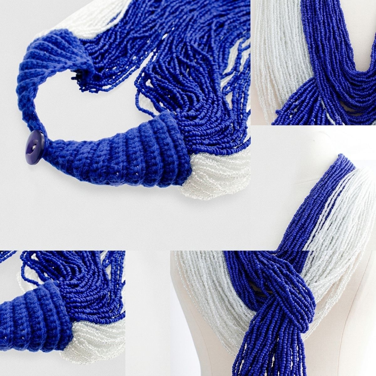 ZPB Colorblock Blue White 100 Strand Bead Necklace