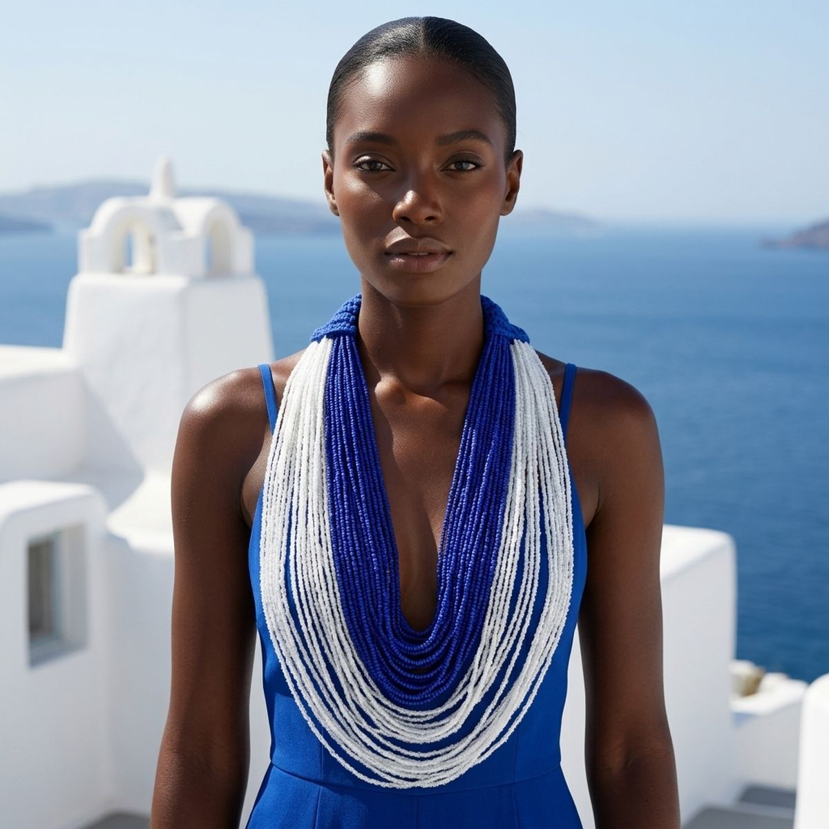 ZPB Colorblock Blue White 100 Strand Bead Necklace