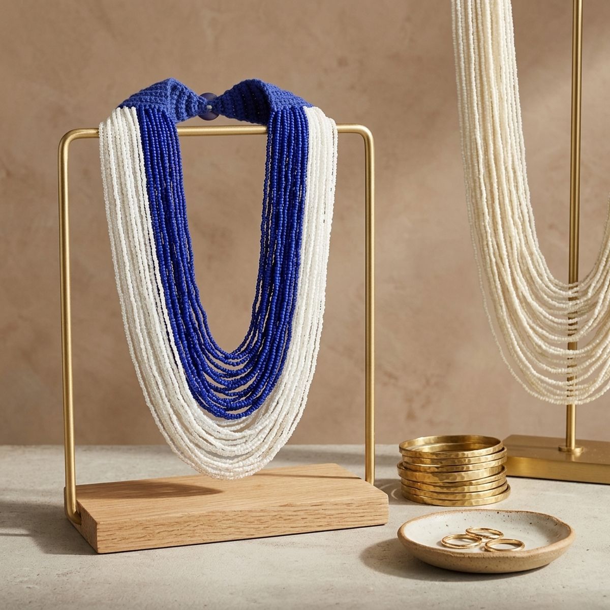 ZPB Colorblock Blue White 100 Strand Bead Necklace