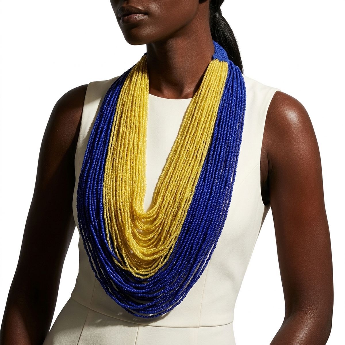 SGRHO Colorblock Blue Yellow 100 Strand Necklace