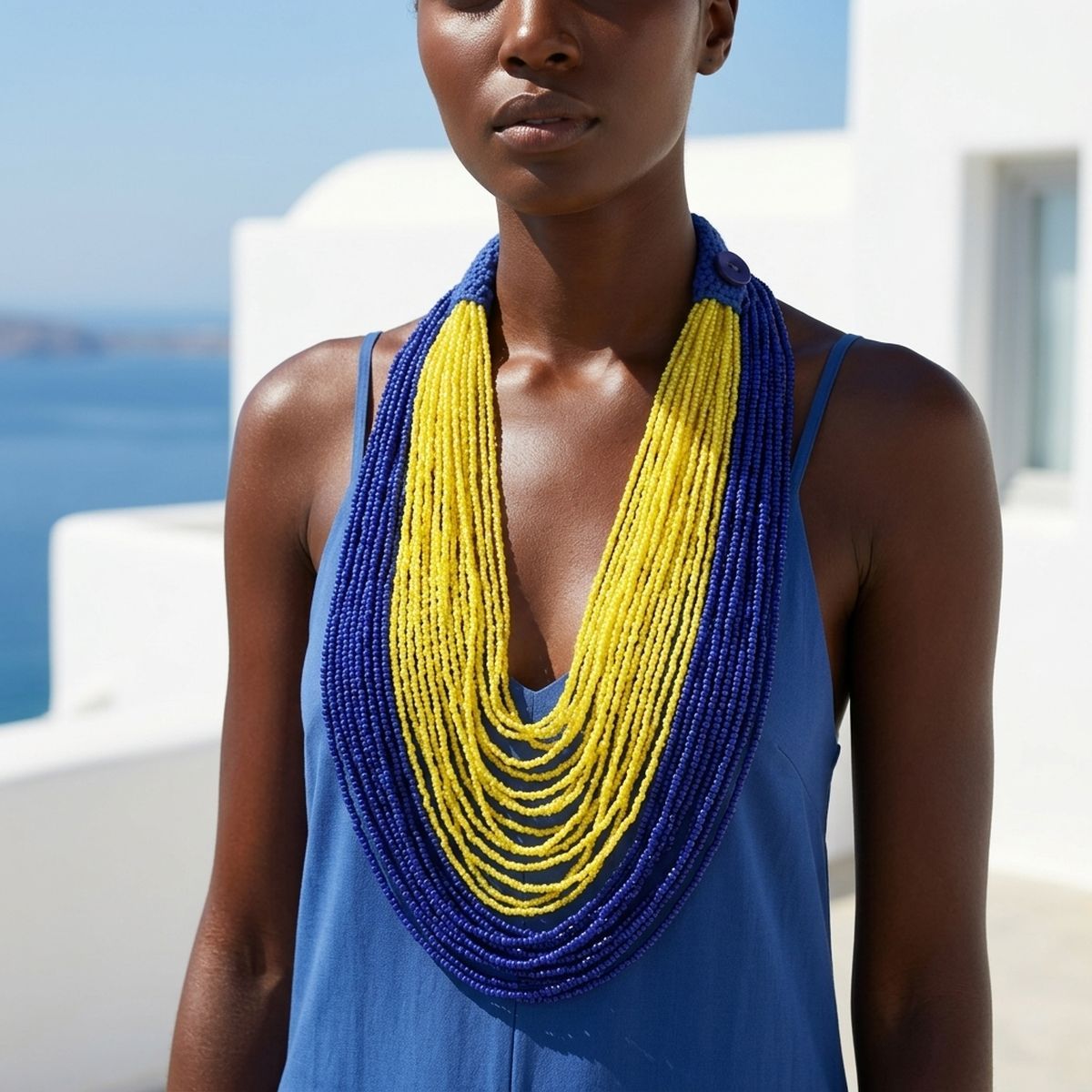 SGRHO Colorblock Blue Yellow 100 Strand Necklace