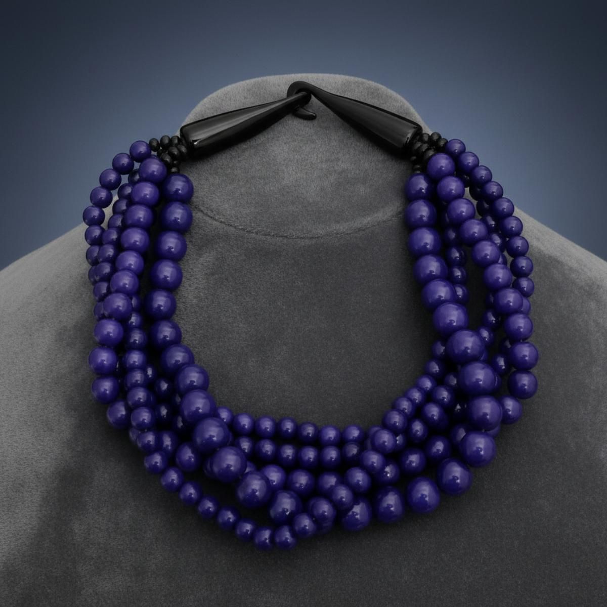 Blue Bead Buffalo Horn Hook Necklace