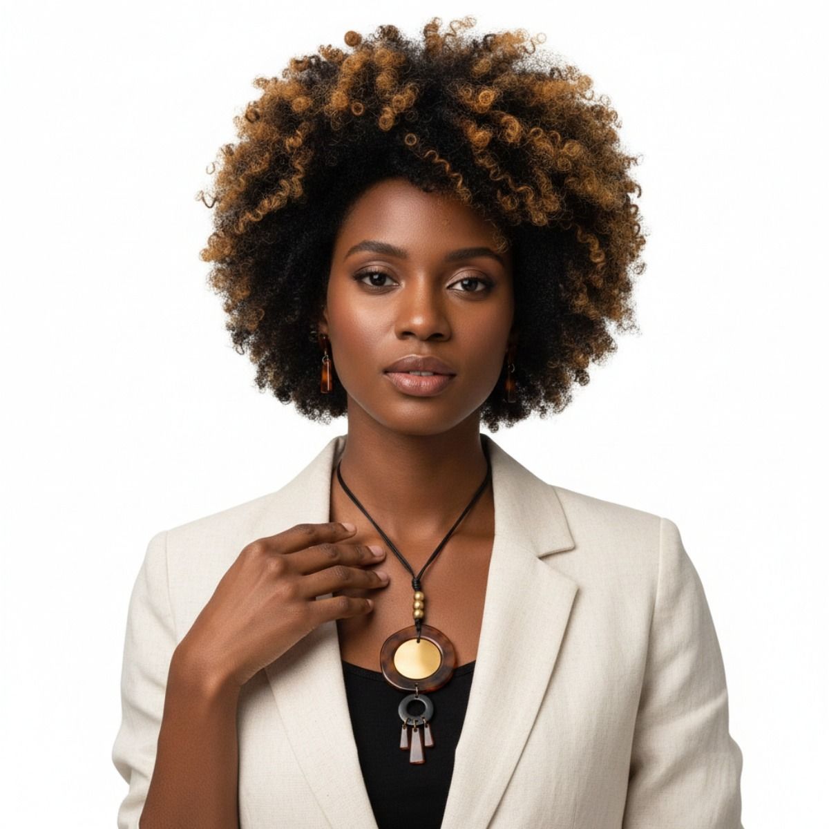 Round Tortoiseshell and Gold Pendant Set