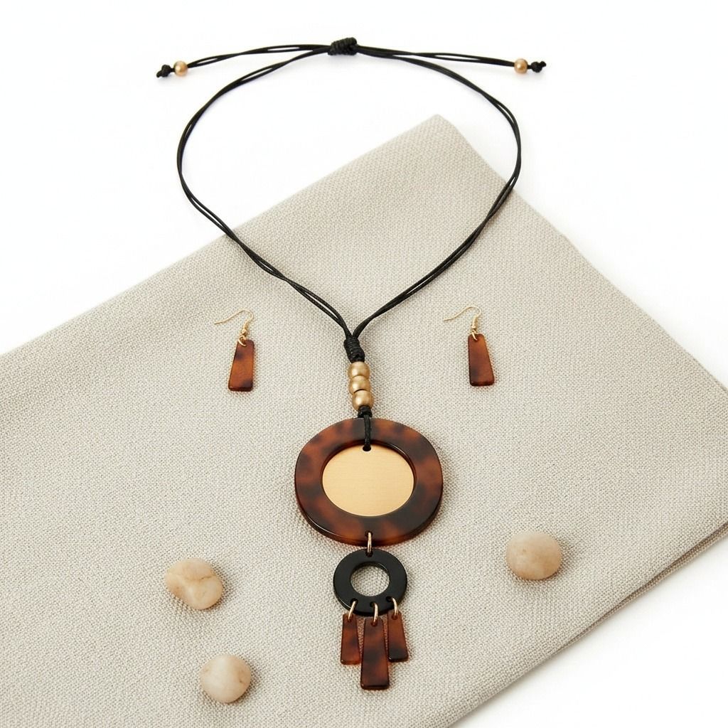 Round Tortoiseshell and Gold Pendant Set