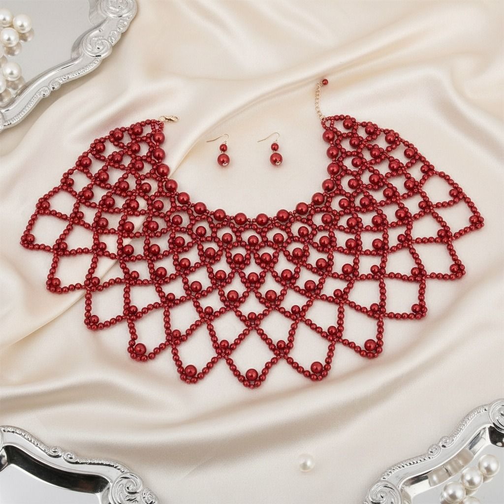 Burgundy Pearl Choker Cape