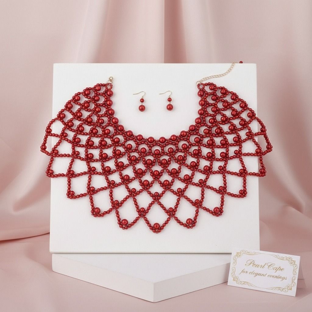 Burgundy Pearl Choker Cape